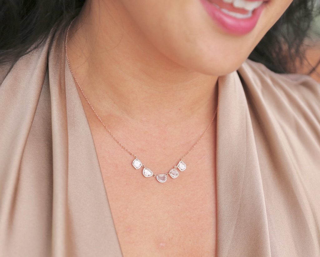 5 sliced diamonds rose gold necklace 5 sliced diamonds rose gold necklace