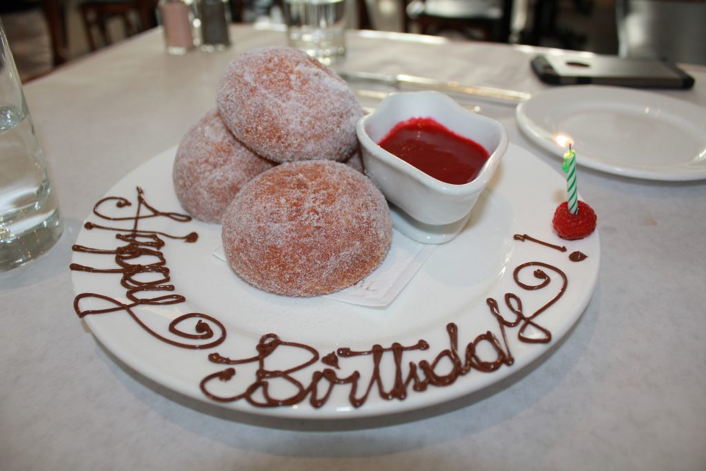 Happy Birthday Plate at Bottega Louie in the Los Angeles Jewelry District
