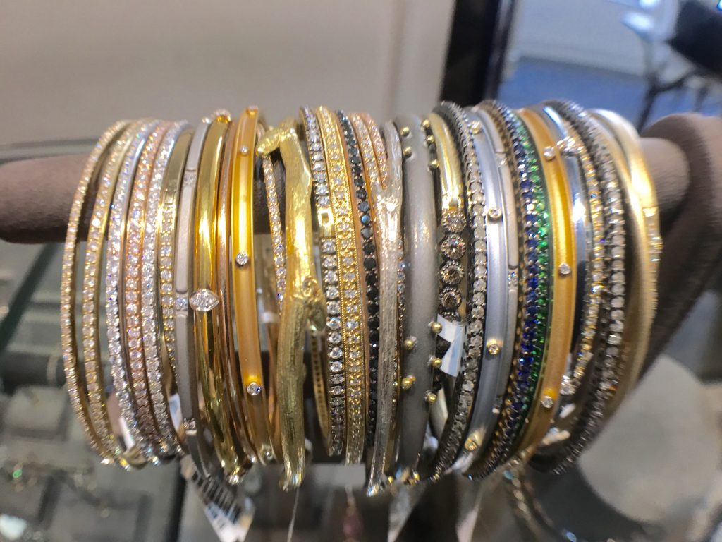 Gold and Diamond Bangles at SN Queens in the Los Angeles Jewelry District