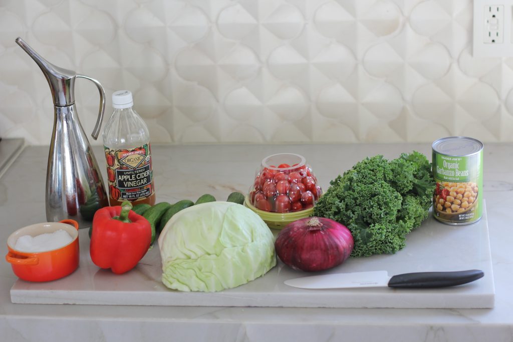 ingredients for Easy Vegan Cabbage, Kale, Tomato and Chickpea Salad 