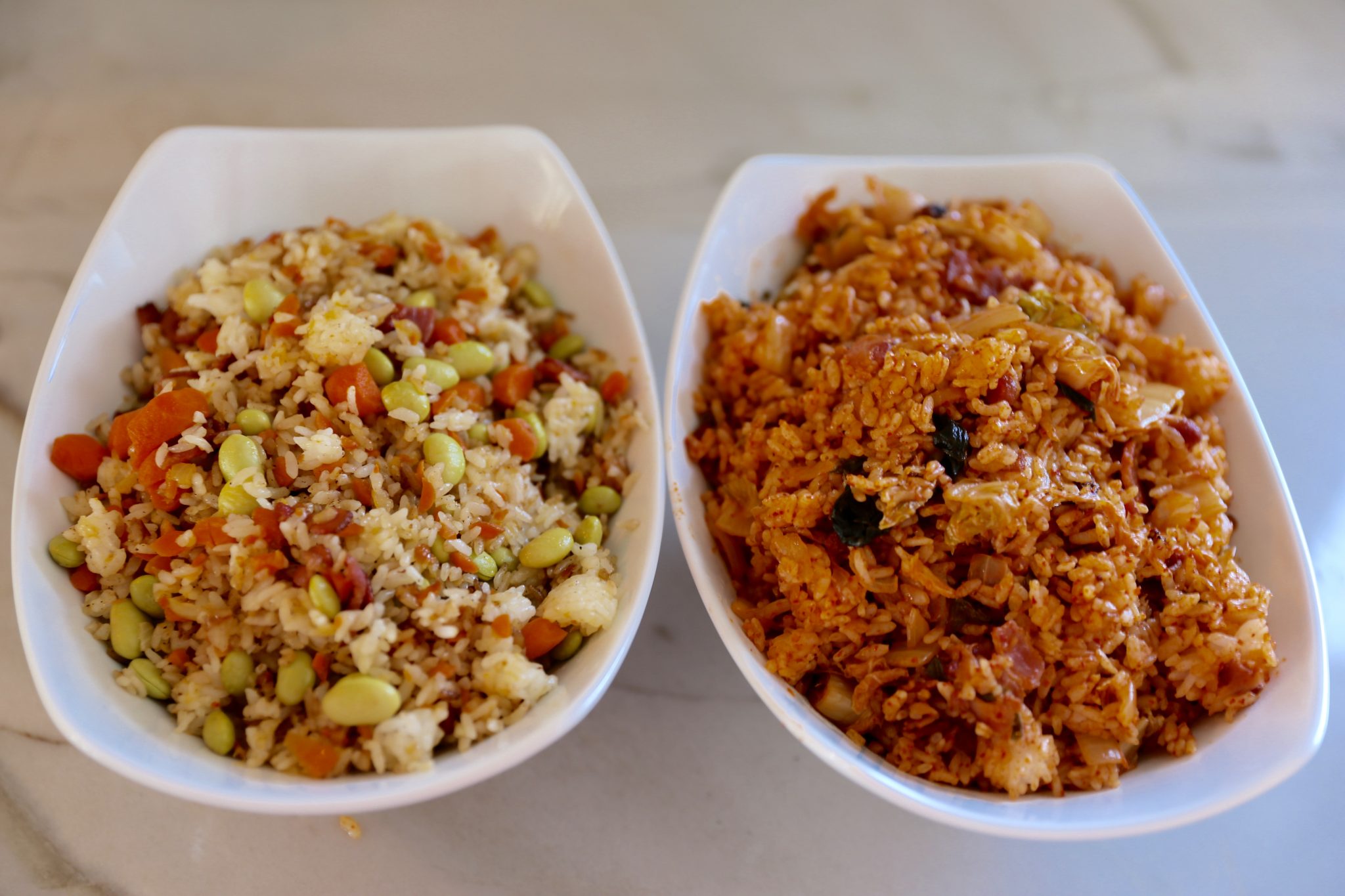 Kimchi Fried Rice and Edamame, Carrot & Bacon Fried Rice By Jen Oliak