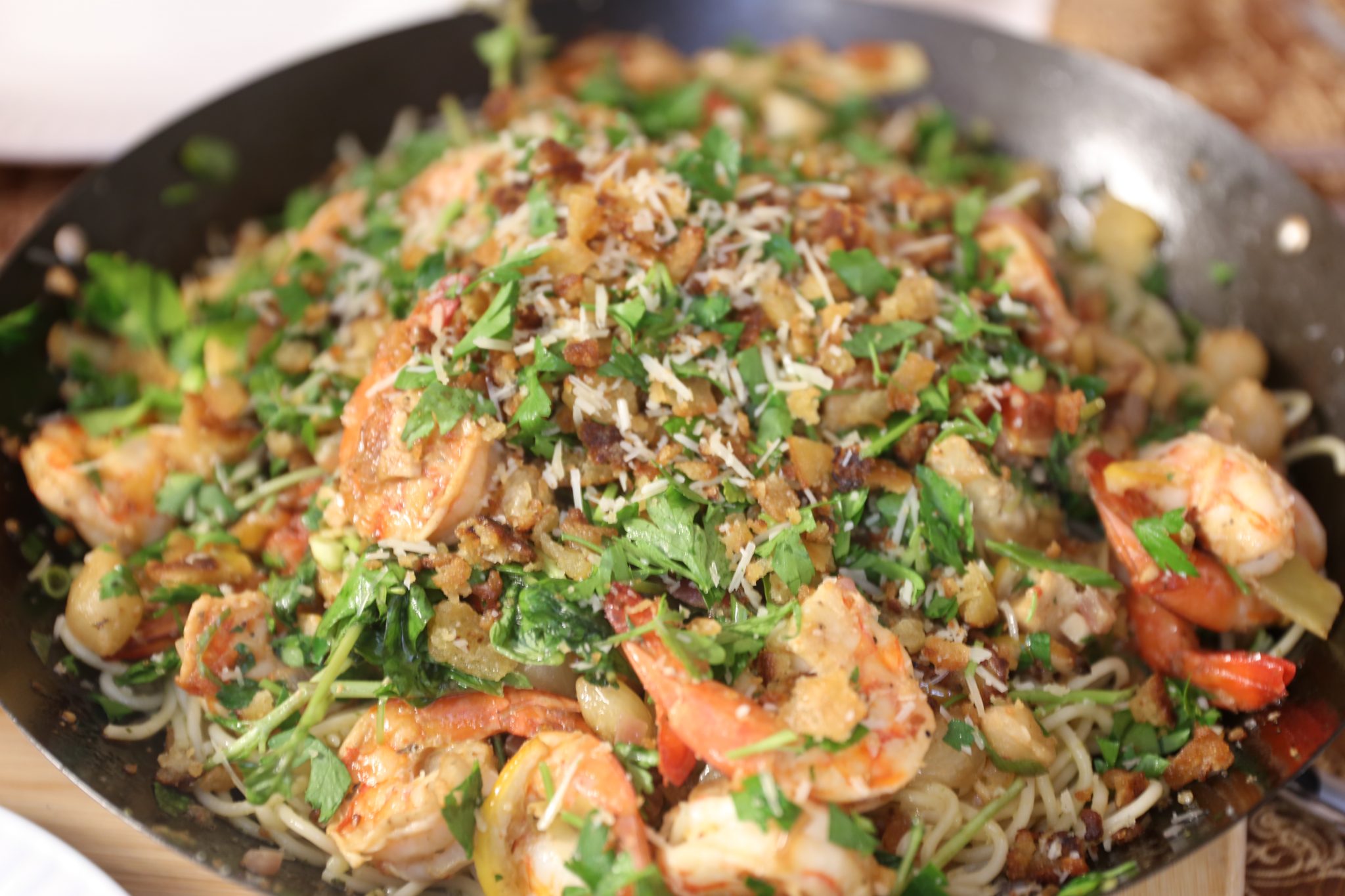 Roasted Shrimp and Artichoke Pasta with Breadcrumbs - Ounce of Salt