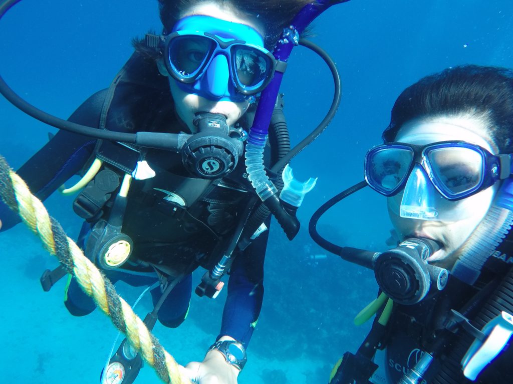 Two scuba divers under water