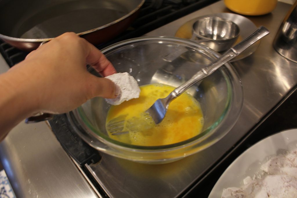 crispy sweet and sour chicken before fry pan