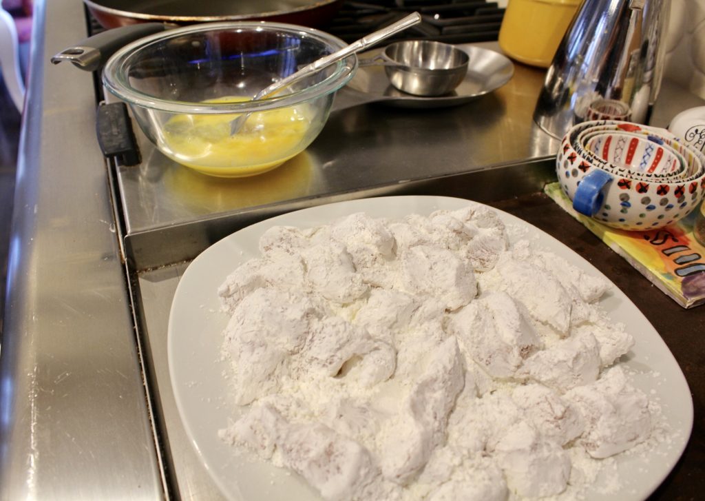 crispy sweet and sour chicken before fry pan