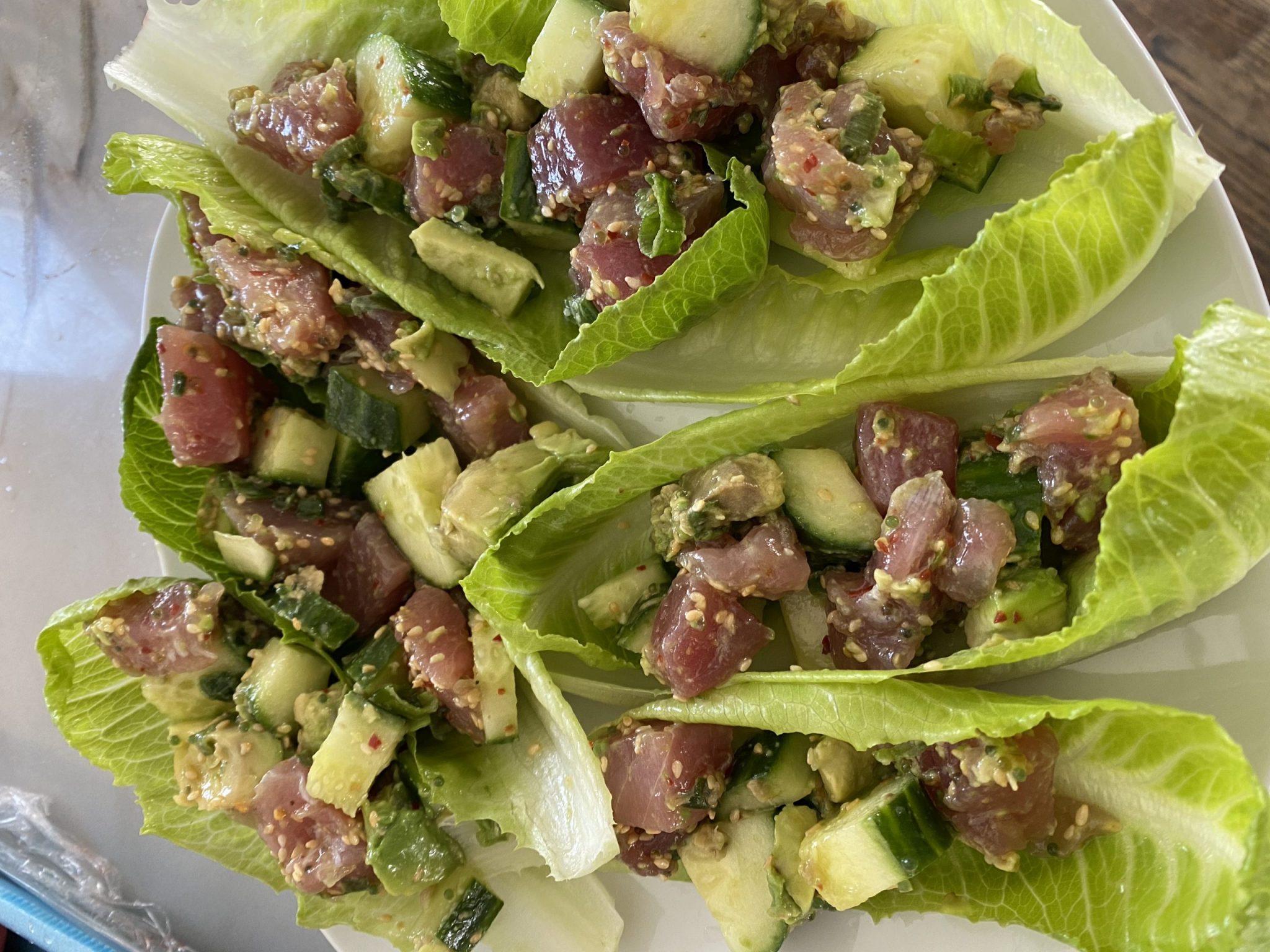 Easy Spicy Tuna Poke Lettuce Wraps Ounce of Salt