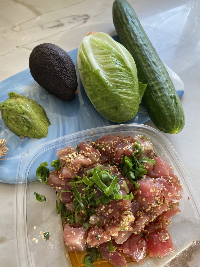 ingredients for spicy poke wraps